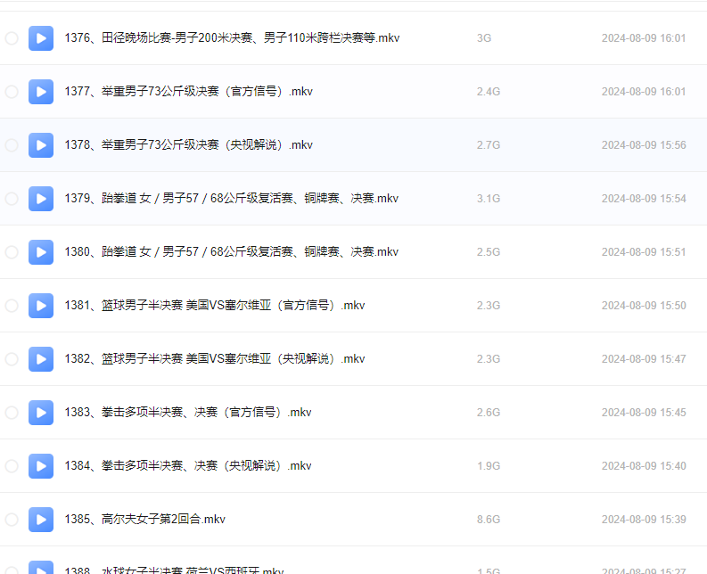 【2024年第33届巴黎奥运会 开幕式+每日赛事】3.2TB每日赛事视频持续更新中,4K/2160/UHDTV/HDR(每日赛事是1080P蓝光)