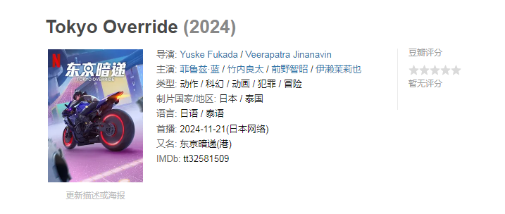 【新片速递】东京暗递(2024)日本泰国动作科幻动画犯罪冒险 1080P日语泰语中字